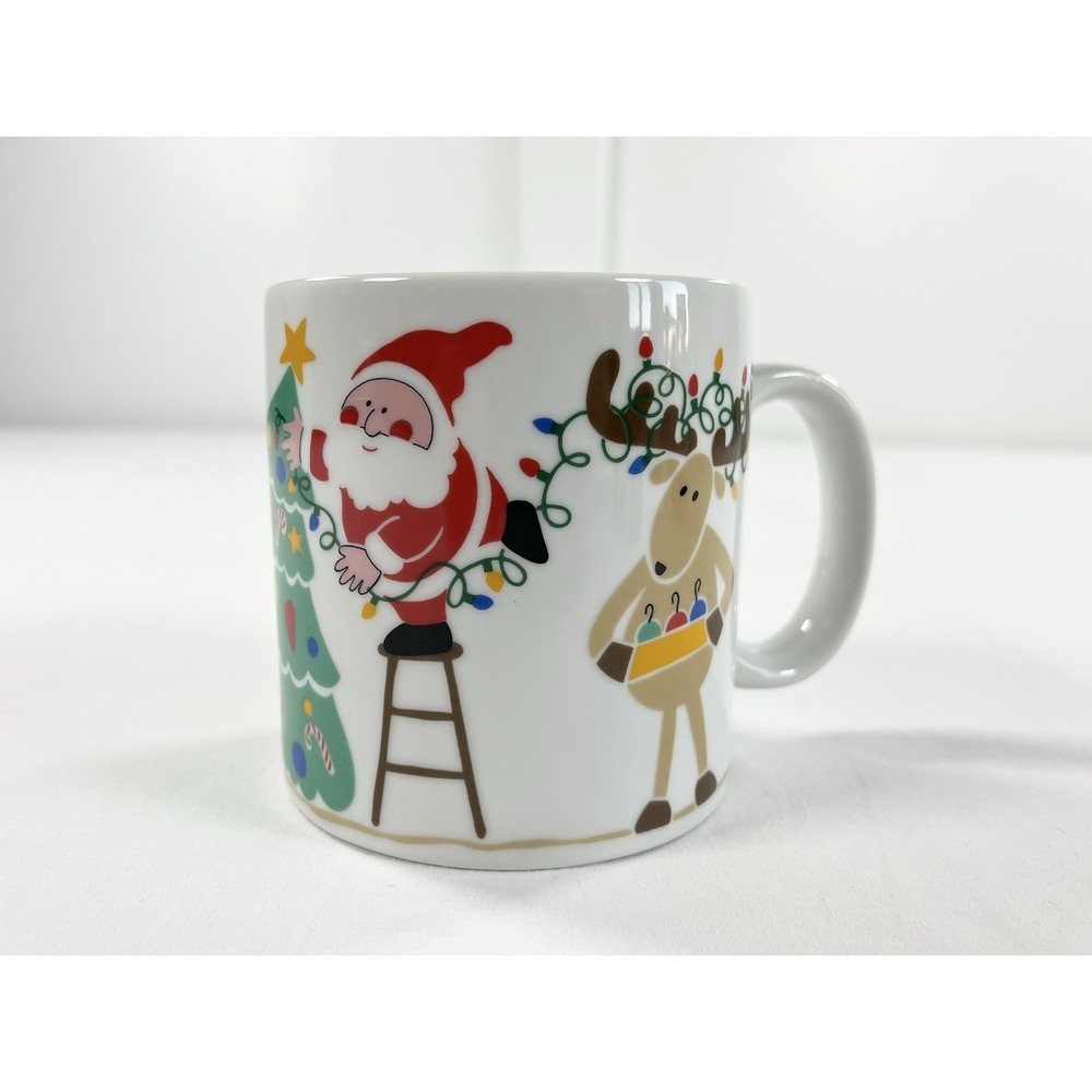 Vintage 1985 Avon Christmas Lights Santa Reindeer Tree Coffee Mug Collectible
